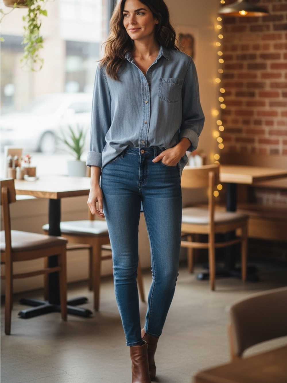 American Eagle Outfitters Lightweight Chambray Button Down Long Sleeve Sz M